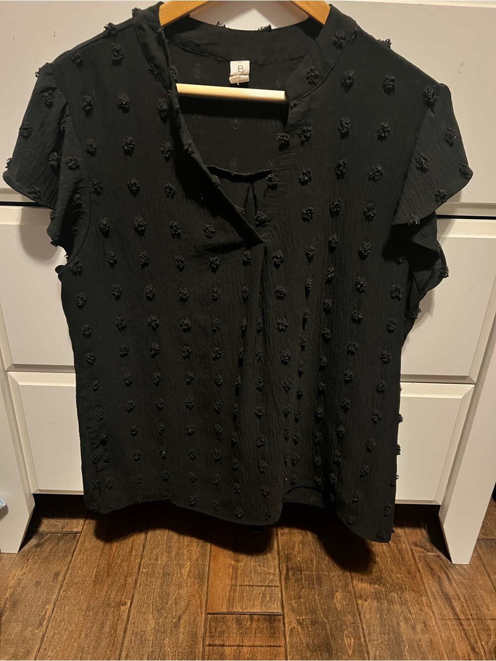 Amazon Black Short-Sleeve Textured Dot Blouse